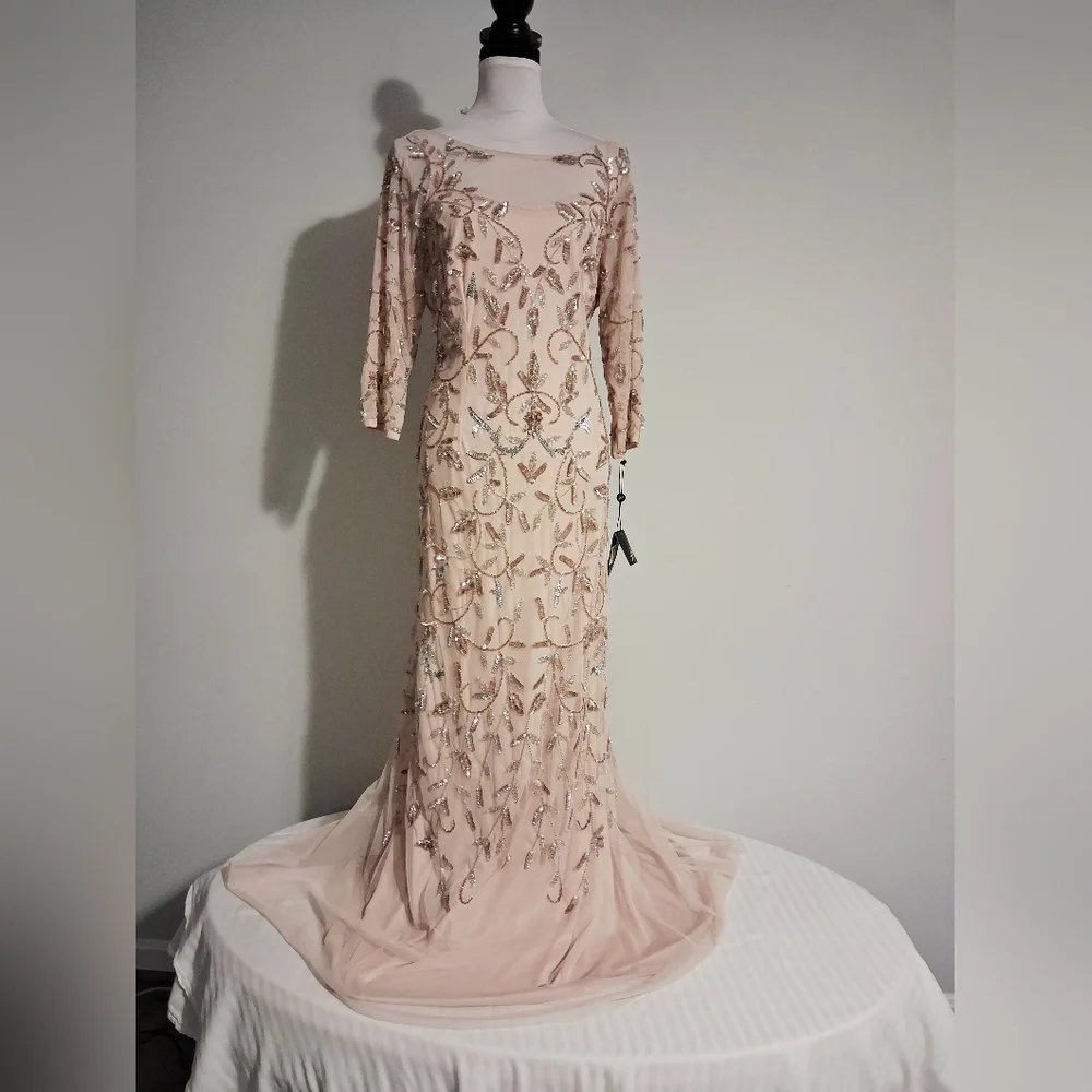 Blush Pink Beaded Illusion Evening Gown Size 14W - Picture 16 of 16